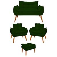 Kit 02 Poltronas + Sofá 2 Lugares Com Puff Opala Balaqui Verde - 1