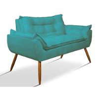 Kit 02 Poltronas + Sofá 2 Lugares Com Puff Opala Balaqui Azul Turquesa - 5