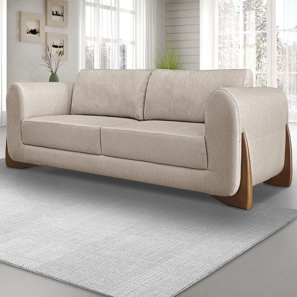 Sofá 2 Lugares Base De Madeira 180cm Izzy S06 Linho Areia - Mpozenato - 2