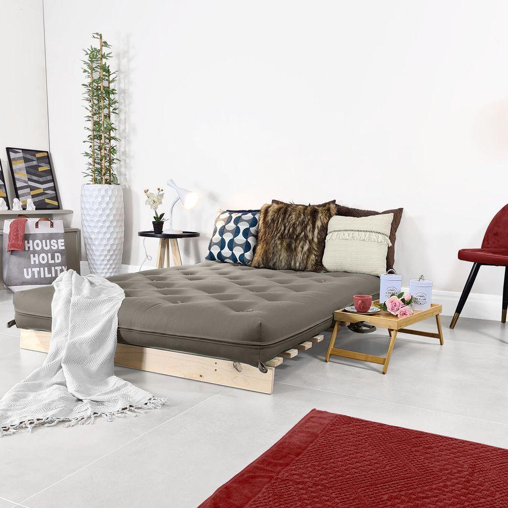 Futon Casal Tokio Sofa Cama Cinza Com Madeira Maciça - 2