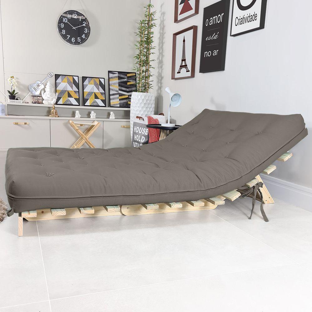 Futon Casal Tokio Sofa Cama Cinza Com Madeira Maciça - 4