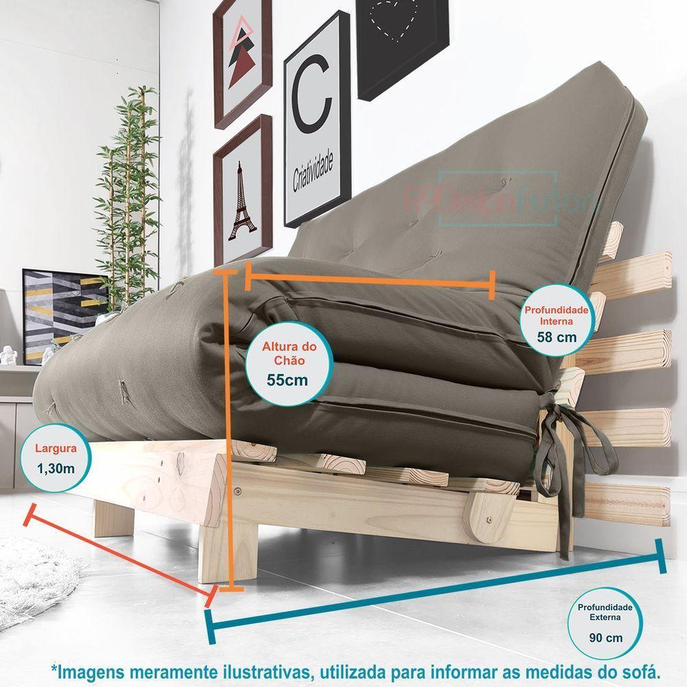 Futon Casal Tokio Sofa Cama Cinza Com Madeira Maciça - 7