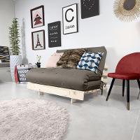 Futon Casal Tokio Sofa Cama Cinza Com Madeira Maciça - 5