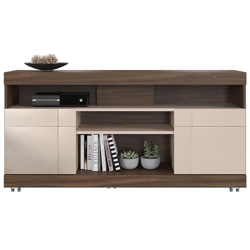 Rack Para Sala De Estar Tv 47 Pol Com Rodízios Raya C04 Nogueira Real Off White - Lyam Decor - 4