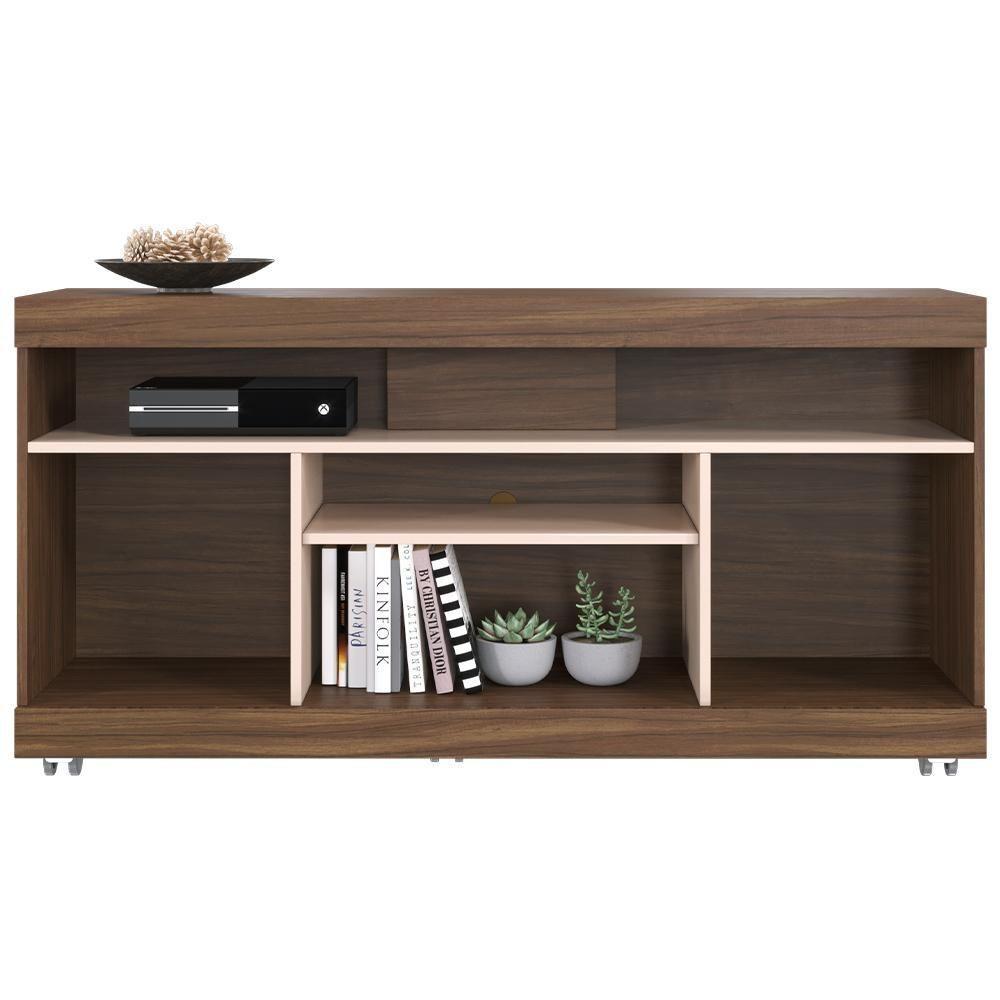 Rack Para Sala De Estar Tv 47 Pol Com Rodízios Raya C04 Nogueira Real Off White - Lyam Decor - 6