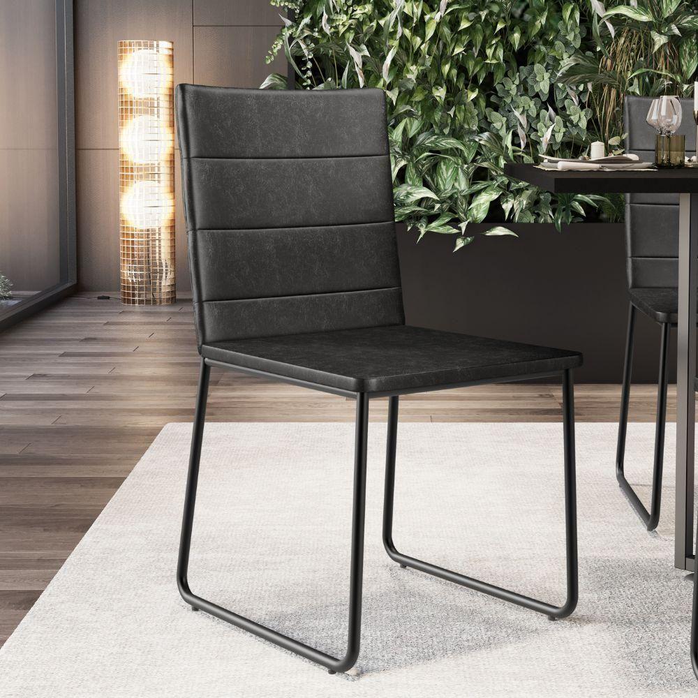 Kit 06 Cadeiras Decorativa Estofada Para Sala De Jantar Preto Maya L02 Couríssimo Preto - Lyam Decor - 6