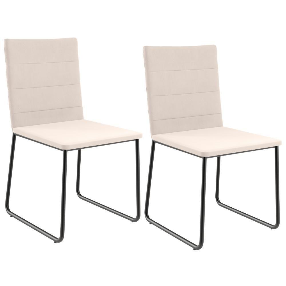Kit 02 Cadeiras Decorativa Estofada Para Sala De Jantar Preto Maya L02 Suede Bege - Lyam Decor - 1
