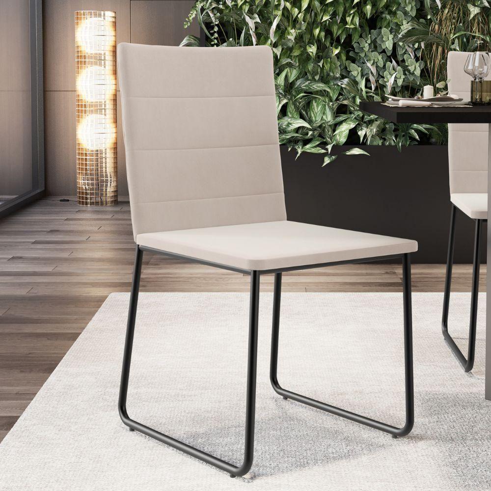Kit 02 Cadeiras Decorativa Estofada Para Sala De Jantar Preto Maya L02 Suede Bege - Lyam Decor - 2