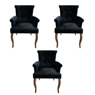 Kit 3 Cadeiras De Jantar Belford Veludo Preto Pés De Madeira Design Sofisticado G48 - Gran Belo