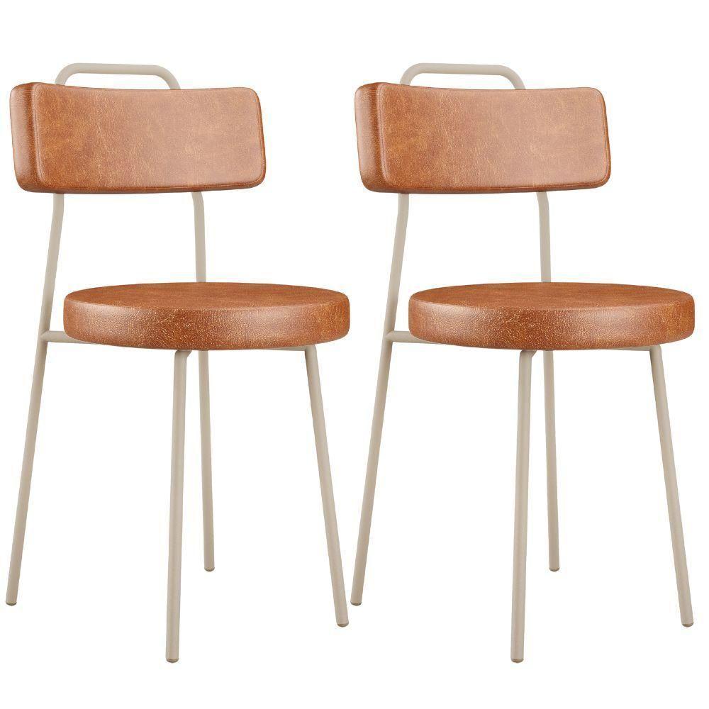 Kit 02 Cadeiras Decorativas Estofada Sala Jantar Barcelona Arena L02 Couríssimo Camel - Lyam - 1