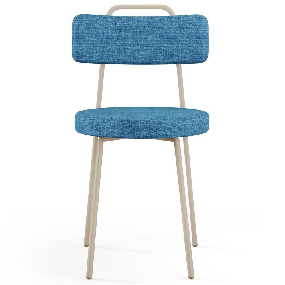 Cadeira Decorativa Estofada Para Sala De Jantar Barcelona Arena L02 Linho Azul - Lyam - 3