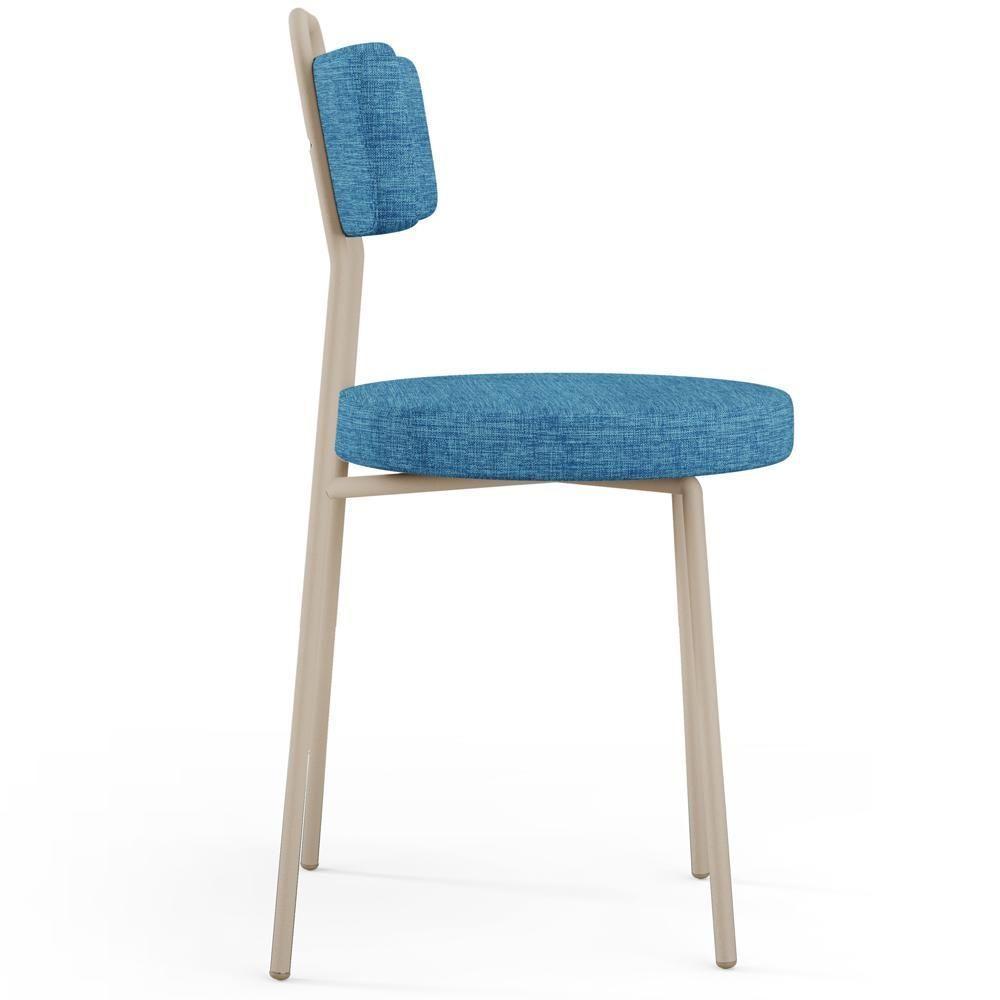 Cadeira Decorativa Estofada Para Sala De Jantar Barcelona Arena L02 Linho Azul - Lyam - 6