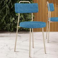 Cadeira Decorativa Estofada Para Sala De Jantar Barcelona Arena L02 Linho Azul - Lyam - 2