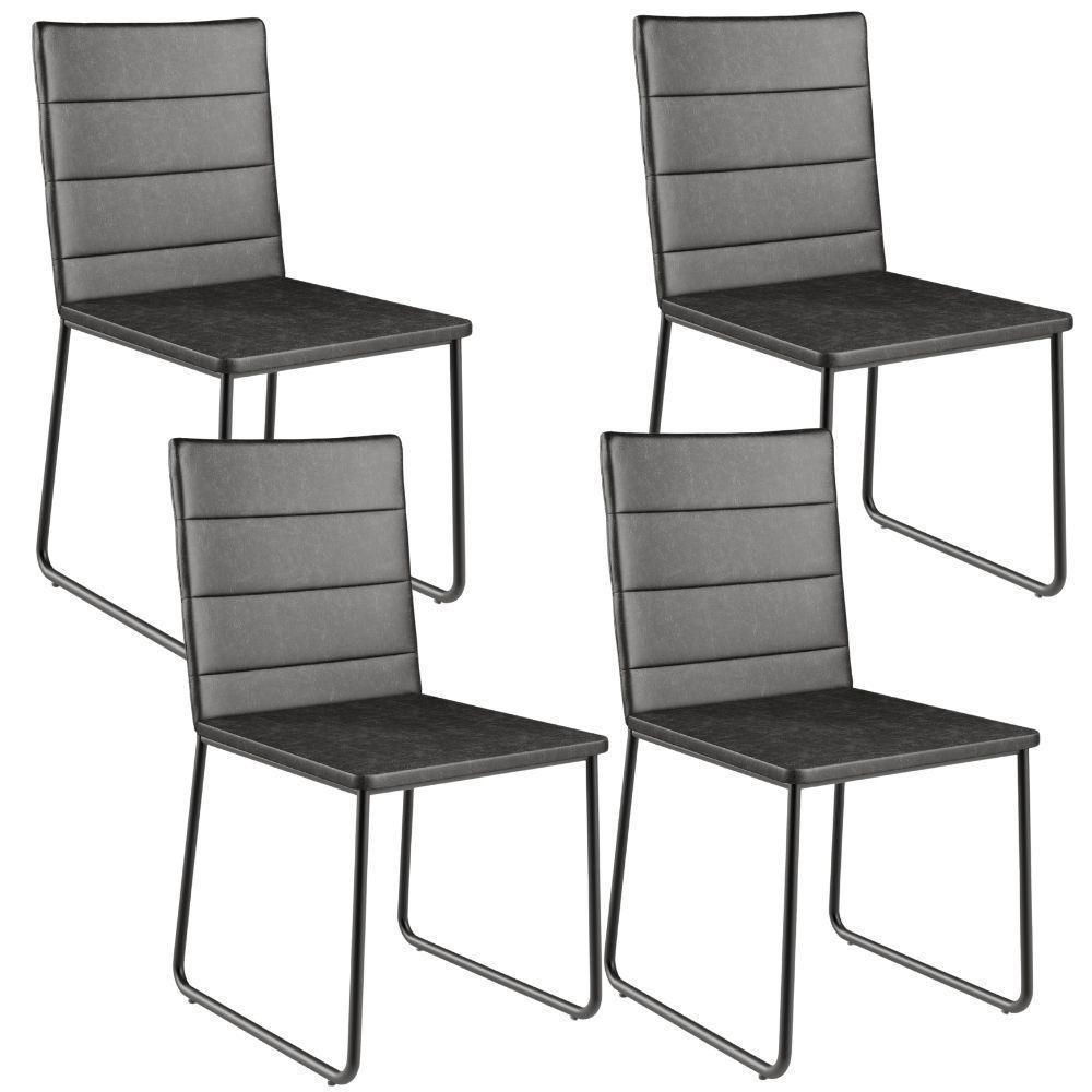 Kit 04 Cadeiras Decorativa Estofada Para Sala De Jantar Preto Maya L02 Couríssimo Preto - Lyam Decor - 1