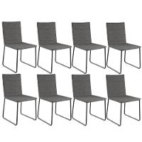 Kit 08 Cadeiras Decorativa Estofada Para Sala De Jantar Preto Maya L02 Linho Cinza Escuro - Lyam Decor - 1