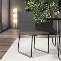 Kit 08 Cadeiras Decorativa Estofada Para Sala De Jantar Preto Maya L02 Linho Cinza Escuro - Lyam Decor - 2