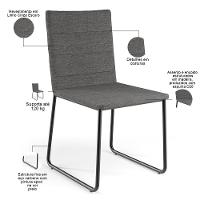 Kit 08 Cadeiras Decorativa Estofada Para Sala De Jantar Preto Maya L02 Linho Cinza Escuro - Lyam Decor