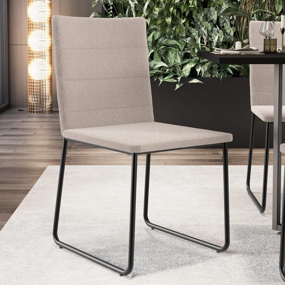 Kit 06 Cadeiras Decorativa Estofada Para Sala De Jantar Preto Maya L02 Bouclê Creme - Lyam Decor - 2