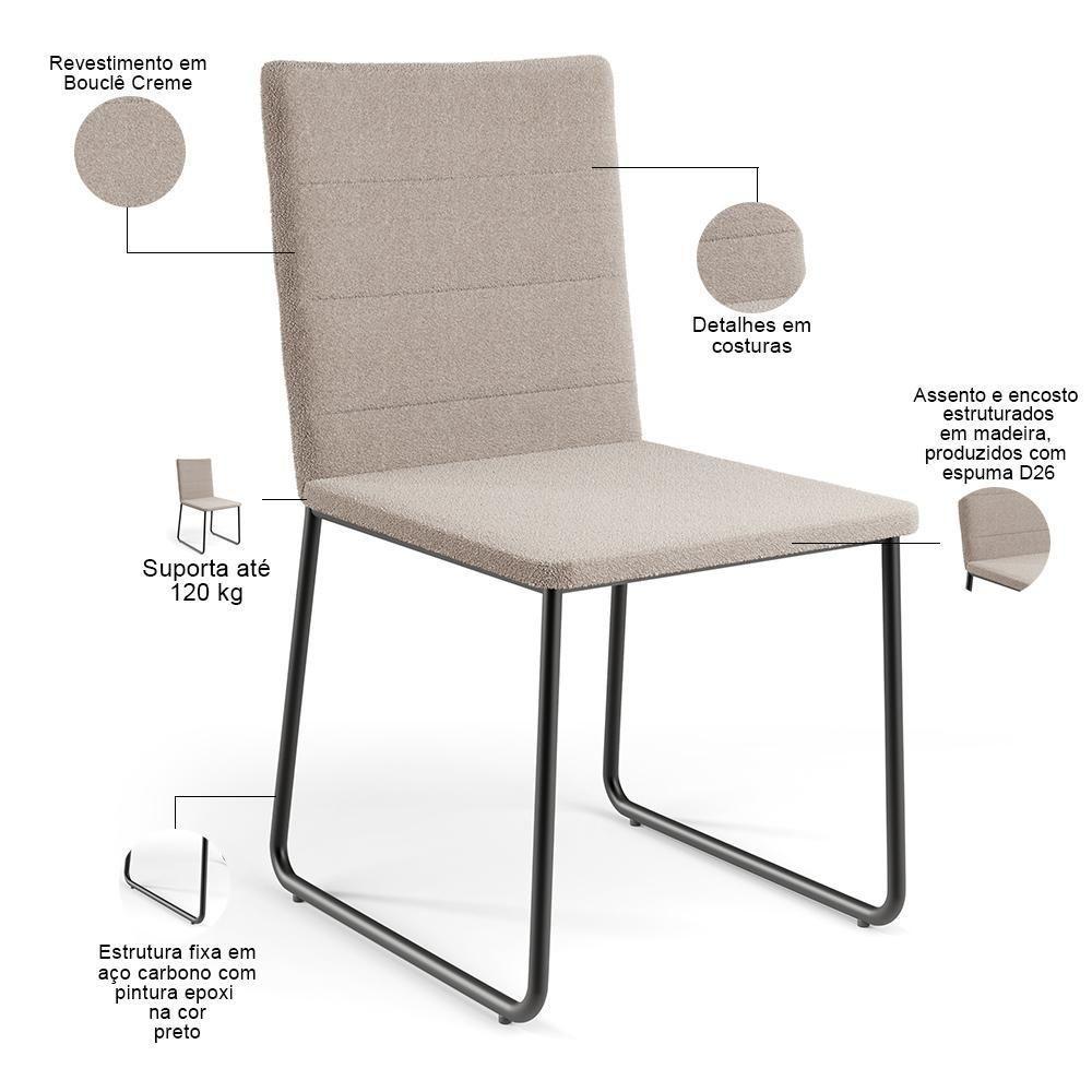 Kit 06 Cadeiras Decorativa Estofada Para Sala De Jantar Preto Maya L02 Bouclê Creme - Lyam Decor - 4