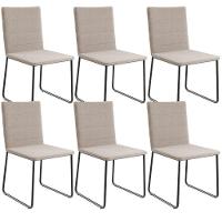 Kit 06 Cadeiras Decorativa Estofada Para Sala De Jantar Preto Maya L02 Bouclê Creme - Lyam Decor - 1