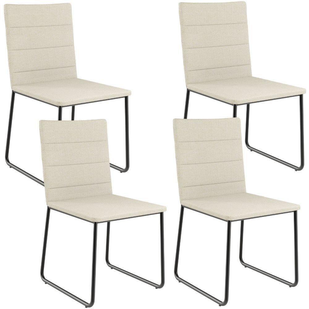 Kit 04 Cadeiras Decorativa Estofada Para Sala De Jantar Preto Maya L02 Linho Champagne - Lyam Decor - 1