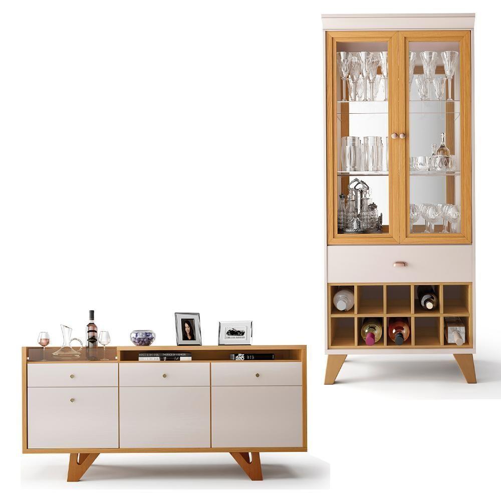 Conjunto Decorativo Cristaleira E Buffet Aparador ópera/sollare Off White/cinamomo G26 - Hb Móveis - 6