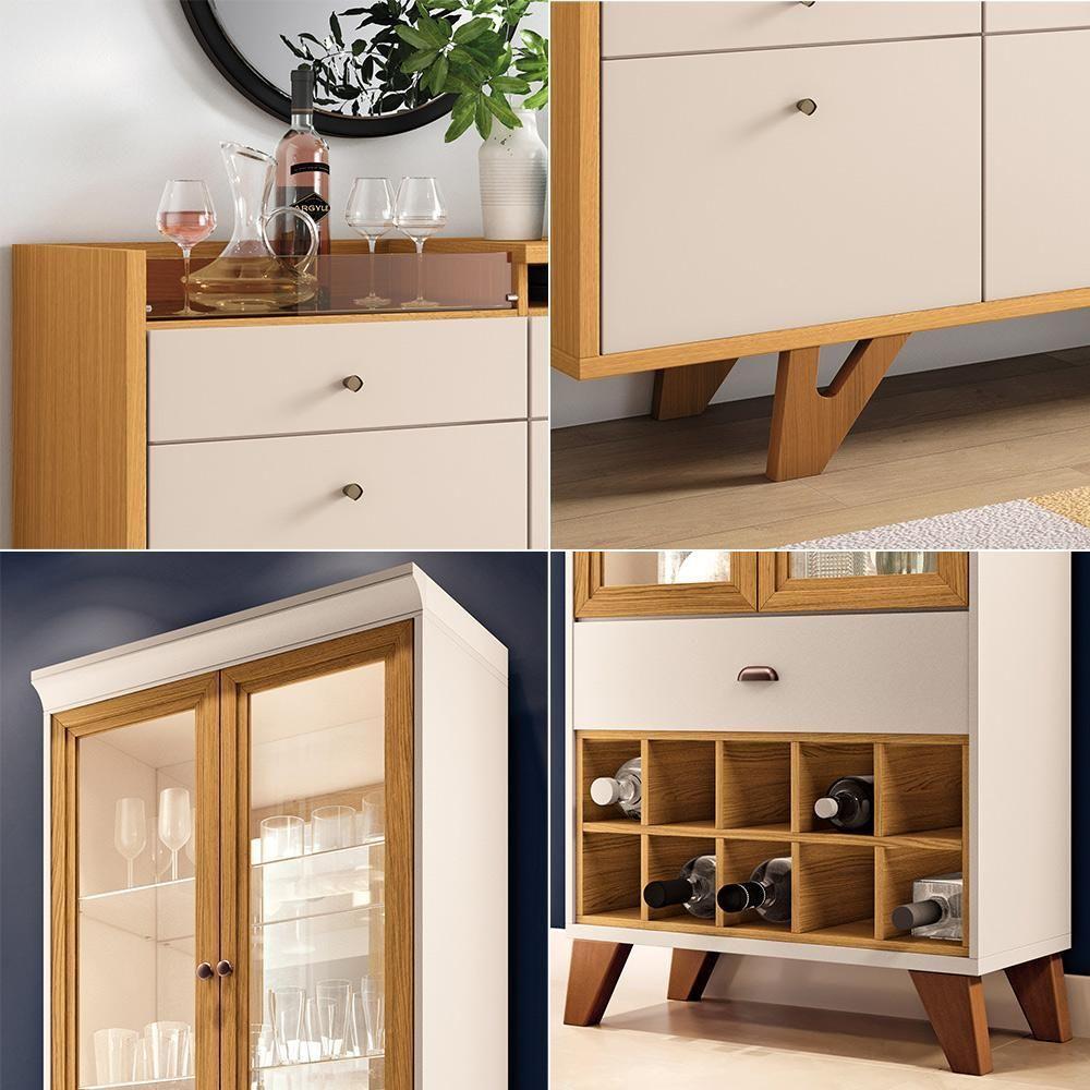 Conjunto Decorativo Cristaleira E Buffet Aparador ópera/sollare Off White/cinamomo G26 - Hb Móveis - 8