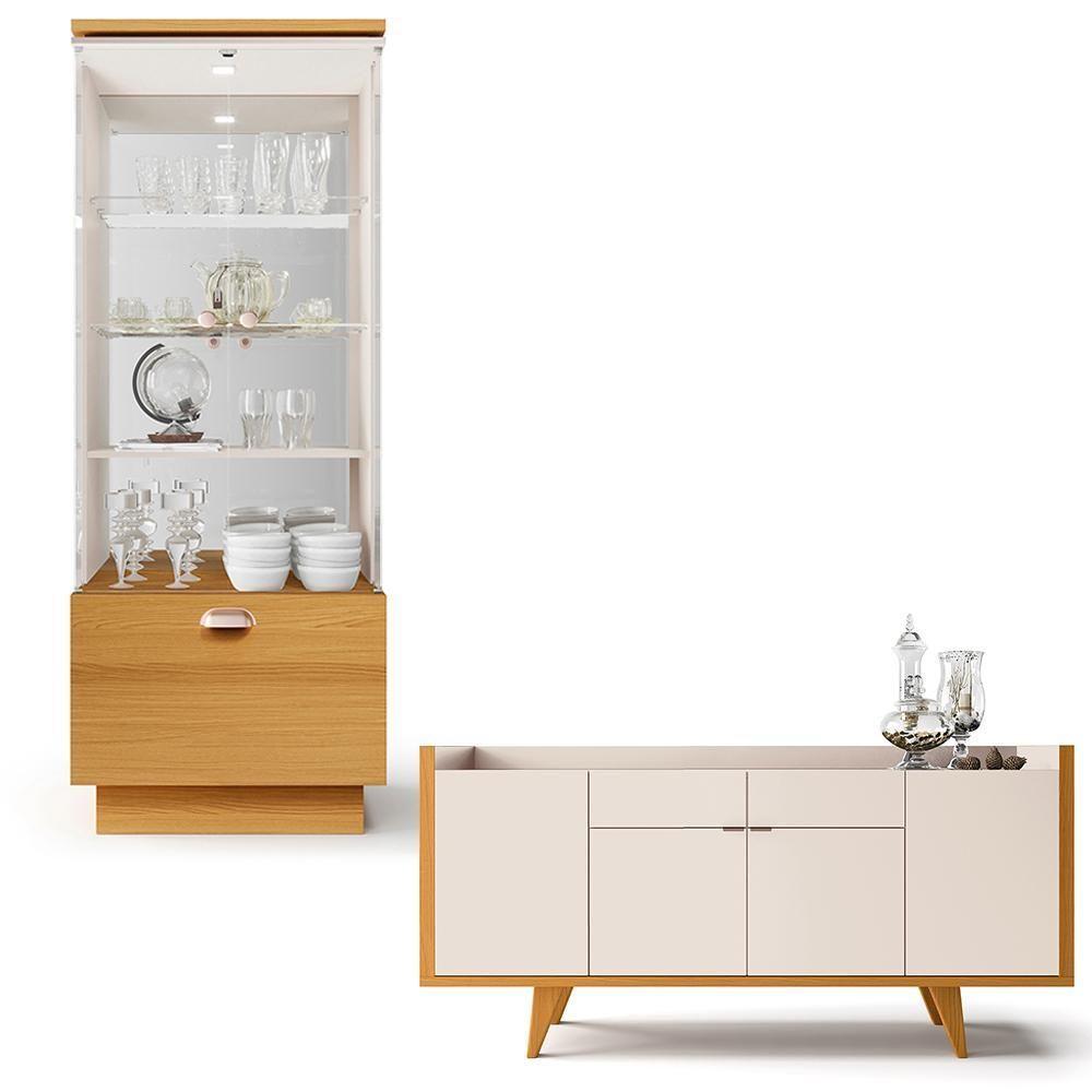 Conjunto Decorativo Cristaleira E Buffet Aparador Peggy/albâni Off White/cinamomo G26 - Gran Belo - 7