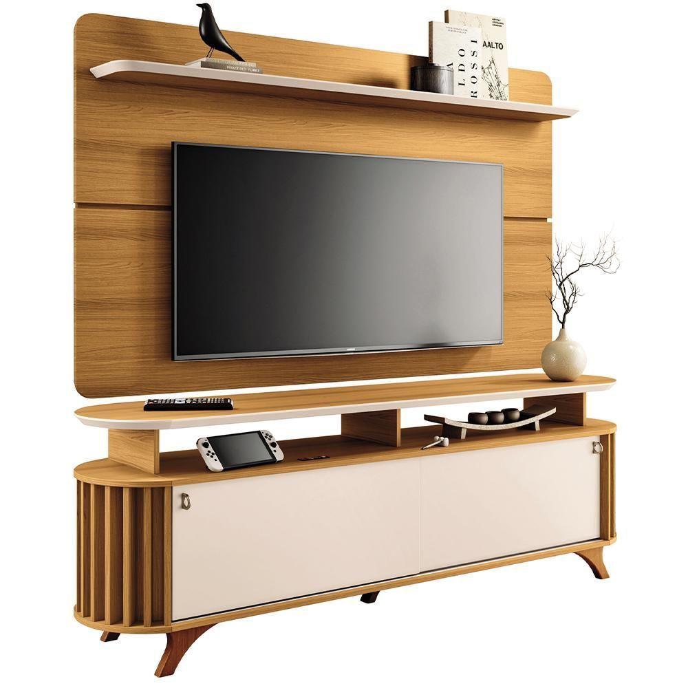 Rack Para Sala Dorian Com Painel Para Tv 70 Pol Contour B01 Cinamomo Off White - Lyam Decor - 1