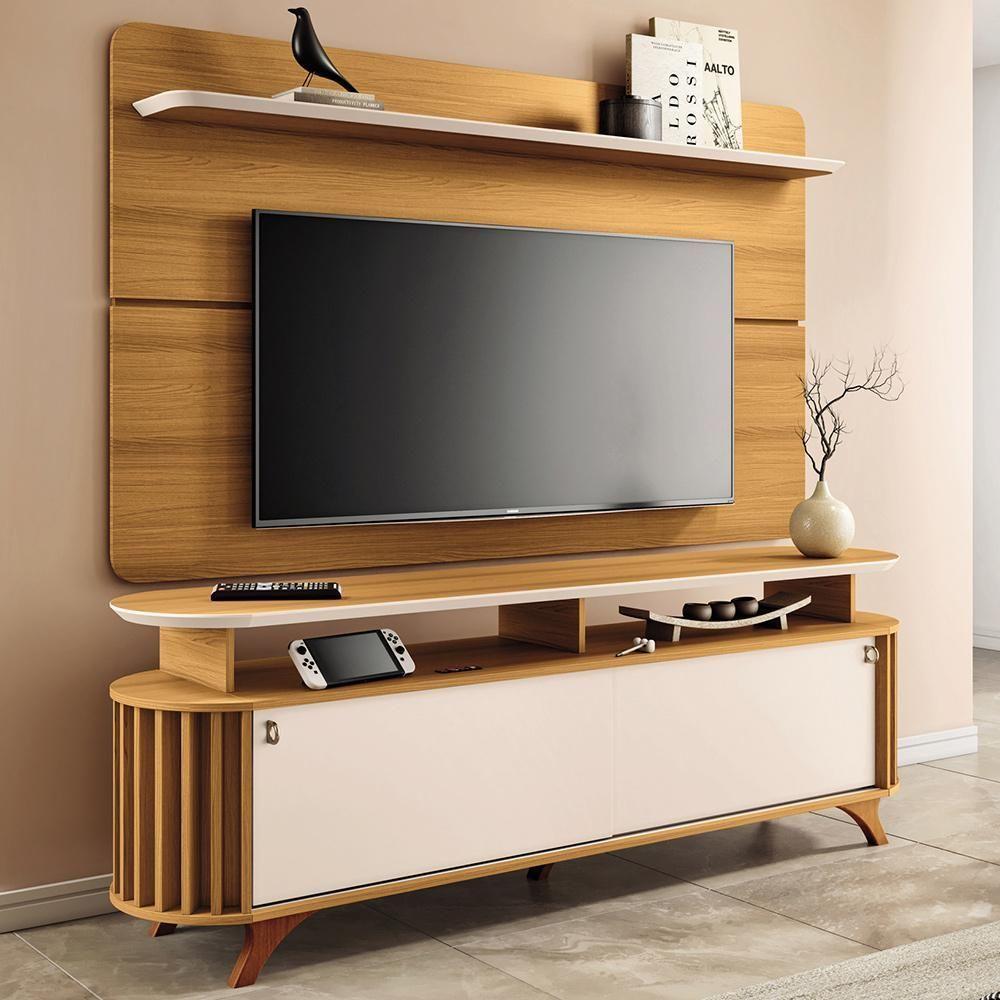 Rack Para Sala Dorian Com Painel Para Tv 70 Pol Contour B01 Cinamomo Off White - Lyam Decor - 2