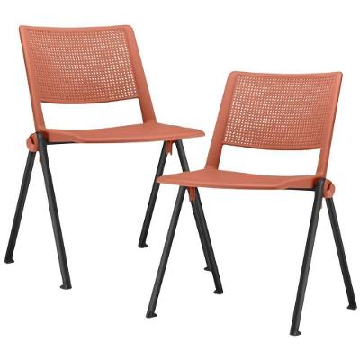 Kit 02 Cadeiras Empilhável Fixa Lift F02 Base Aço Preto Laranja - Lyam Decor