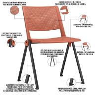 Kit 02 Cadeiras Empilhável Fixa Lift F02 Base Aço Preto Laranja - Lyam Decor - 3