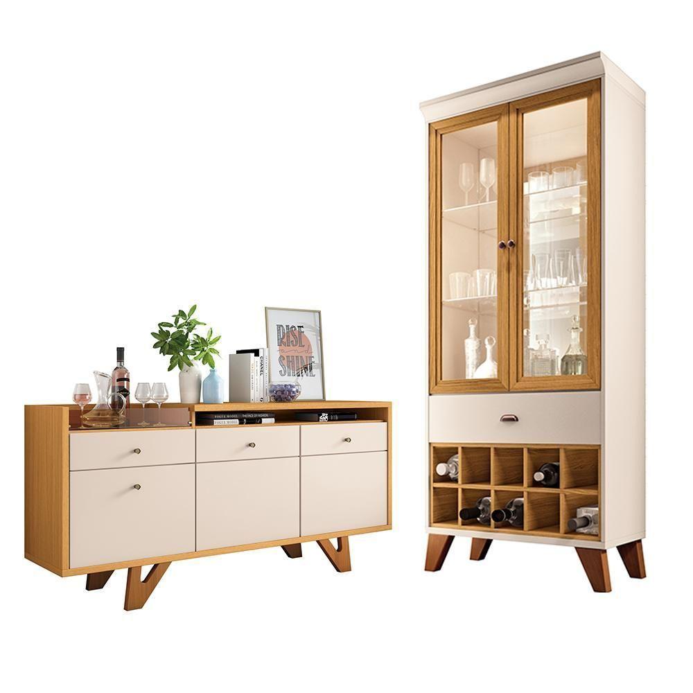 Conjunto Cristaleira E Buffet Aparador Decorativo ópera/sollare Off White/cinamomo G26 - Hb Móveis - 2