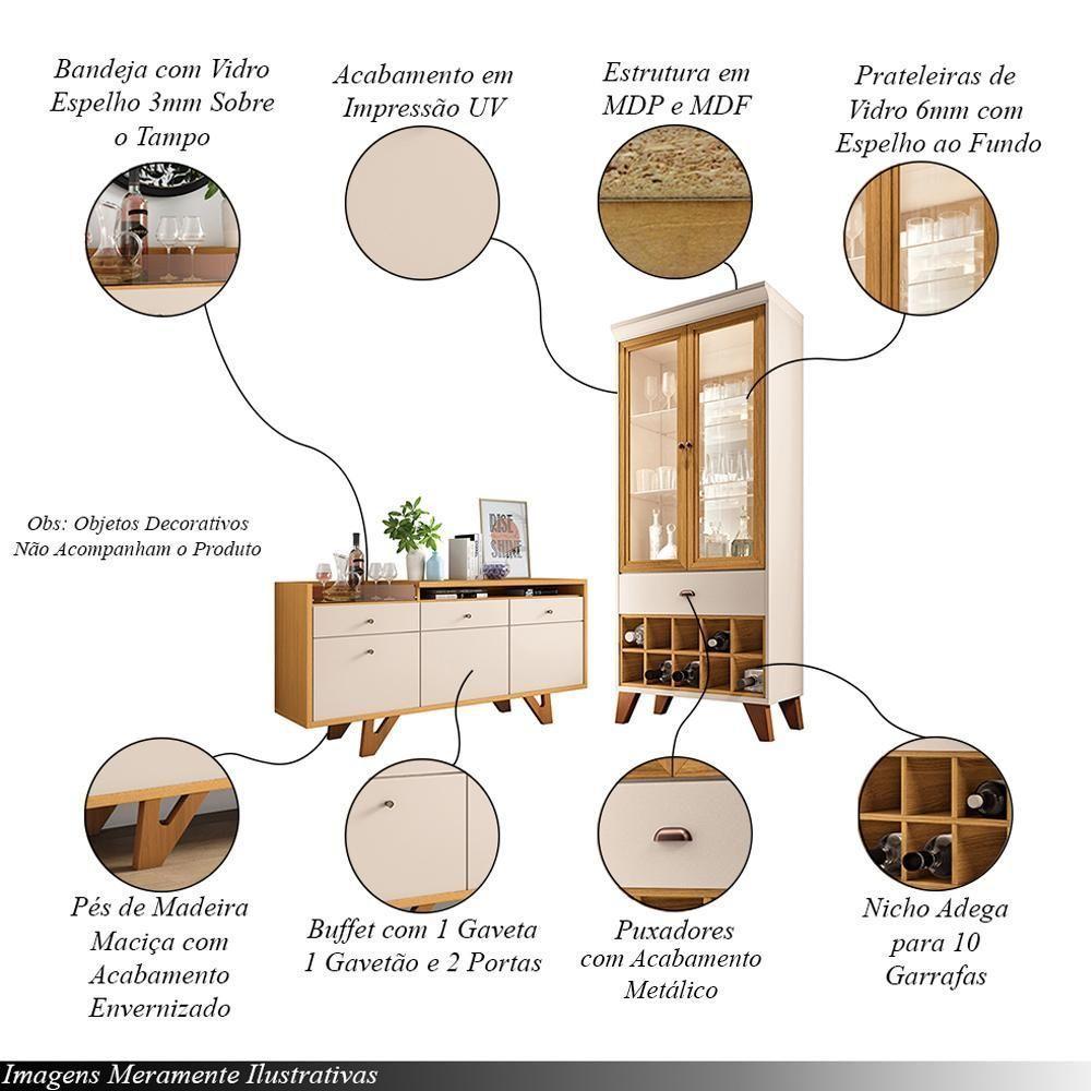 Conjunto Cristaleira E Buffet Aparador Decorativo ópera/sollare Off White/cinamomo G26 - Hb Móveis - 3