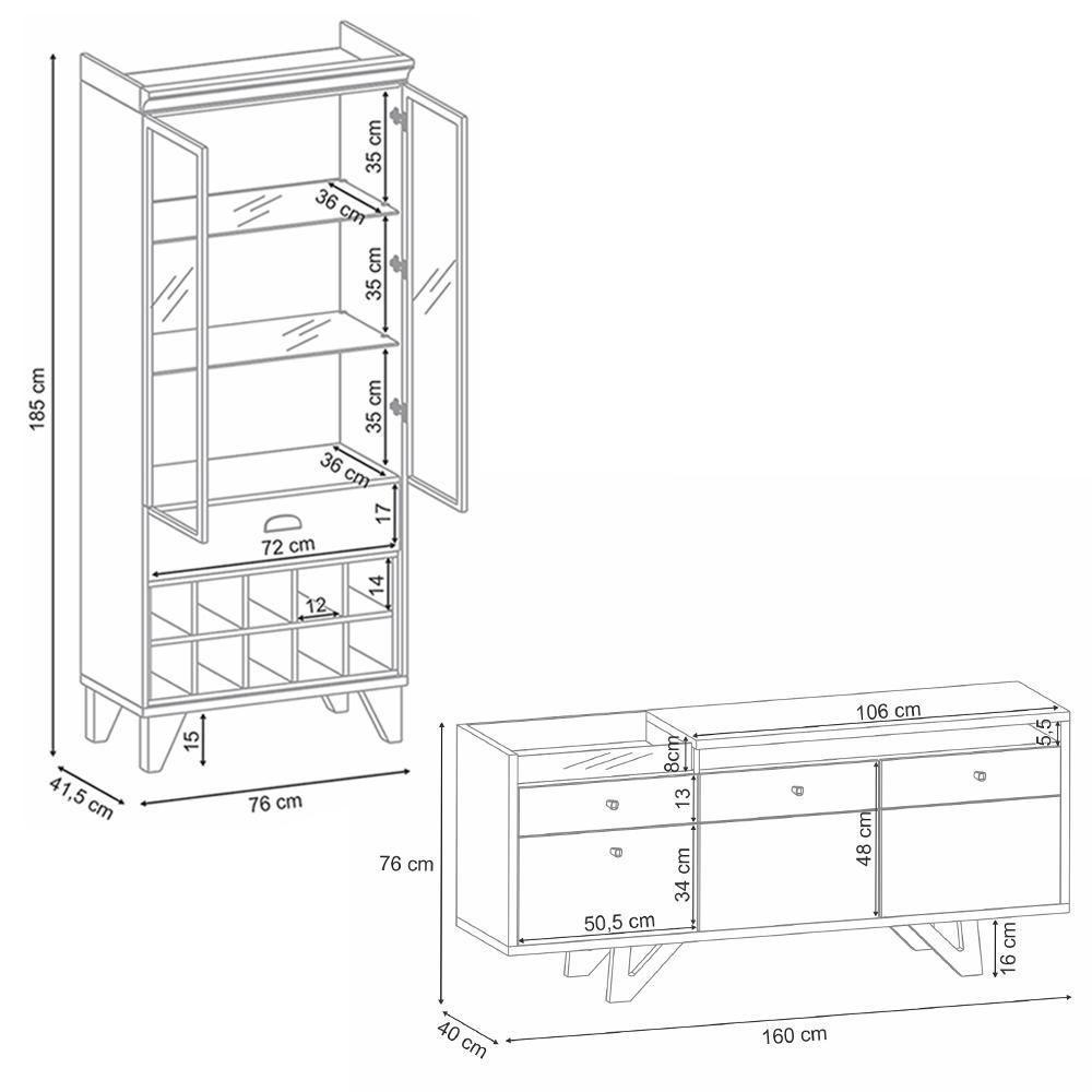 Conjunto Cristaleira E Buffet Aparador Decorativo ópera/sollare Off White/cinamomo G26 - Hb Móveis - 4