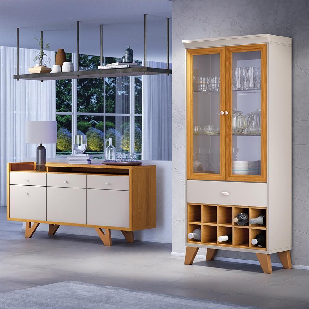 Conjunto Cristaleira E Buffet Aparador Decorativo ópera/sollare Off White/cinamomo G26 - Hb Móveis - 5
