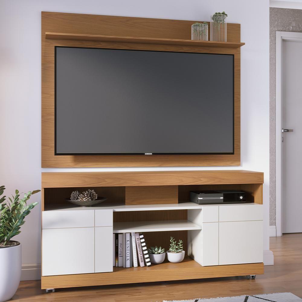 Rack Para Sala Com Painel Para Tv 55 Pol Raya C04 Freijó Off White - Lyam Decor - 2