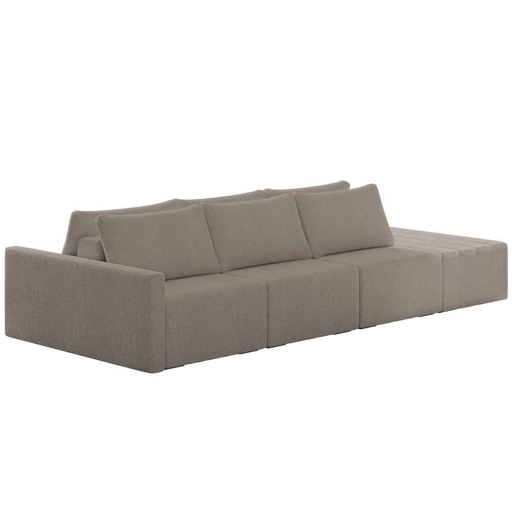 Sofá Ilha Modular Com Puff Para Sala Living 342cm Georgia K04 Bouclê Bege Escuro - Mpozenato - 1