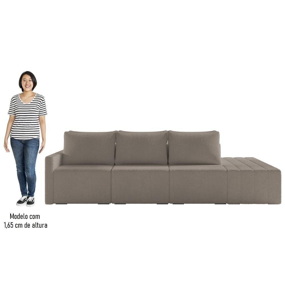 Sofá Ilha Modular Com Puff Para Sala Living 342cm Georgia K04 Bouclê Bege Escuro - Mpozenato - 5