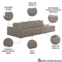 Sofá Ilha Modular Com Puff Para Sala Living 342cm Georgia K04 Bouclê Bege Escuro - Mpozenato - 3