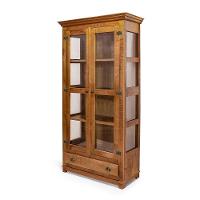 Cristaleira Decorativa Rústica Com Vidro Com Gaveta Em Madeira Maciça - Natural - Bege - 1