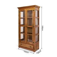 Cristaleira Decorativa Rústica Com Vidro Com Gaveta Em Madeira Maciça - Natural - Bege - 3