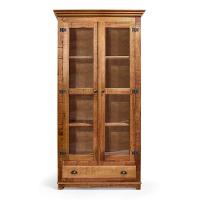 Cristaleira Clássica Rústica Com Vidro Com Gaveta Em Madeira Maciça - Natural - Bege - 2