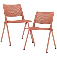 Kit 02 Cadeiras Empilhável Fixa Lift F02 Base Aço Laranja - Lyam Decor - 1
