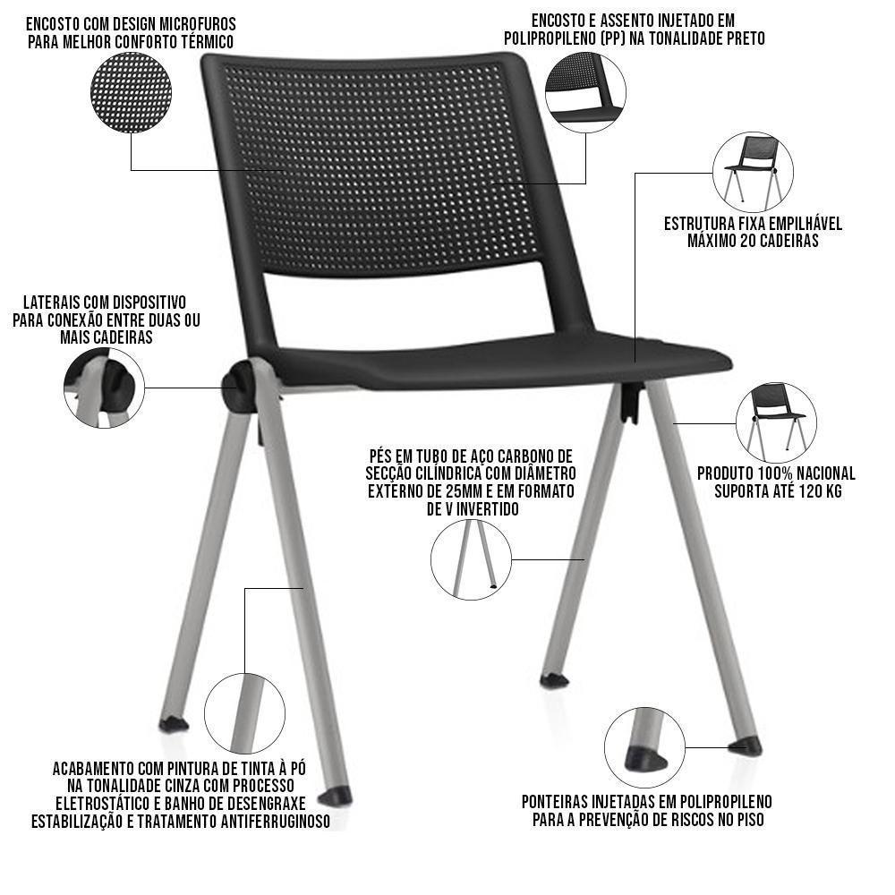 Cadeira Empilhável Fixa Lift F02 Base Aço Cinza Preto - Lyam Decor - 2