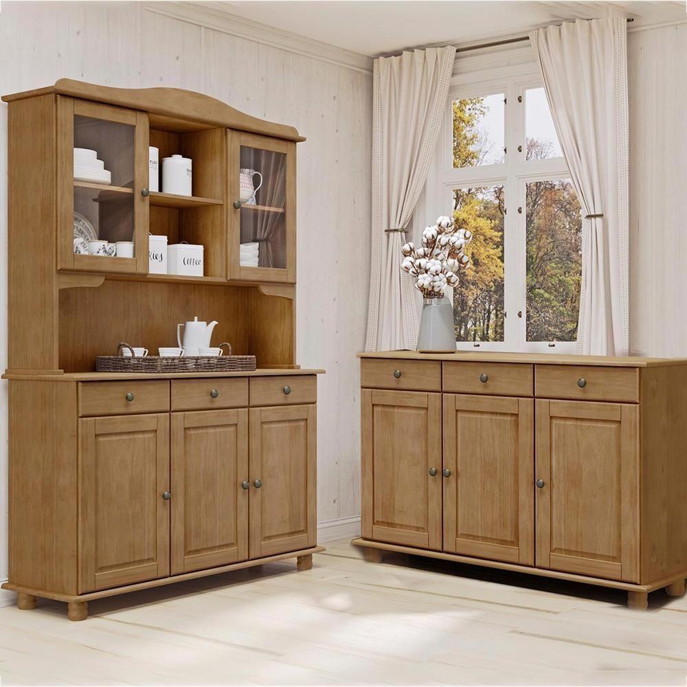 Cristaleira 5 Portas E Balcao 3 Portas Madeira Maciça Freijo Milani Store - 2