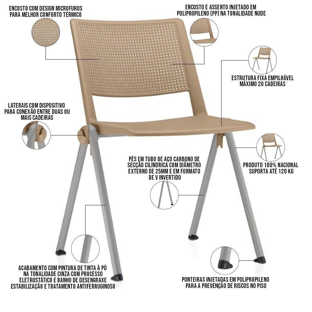 Cadeira Empilhável Fixa Lift F02 Base Aço Cinza Nude - Lyam Decor - 2