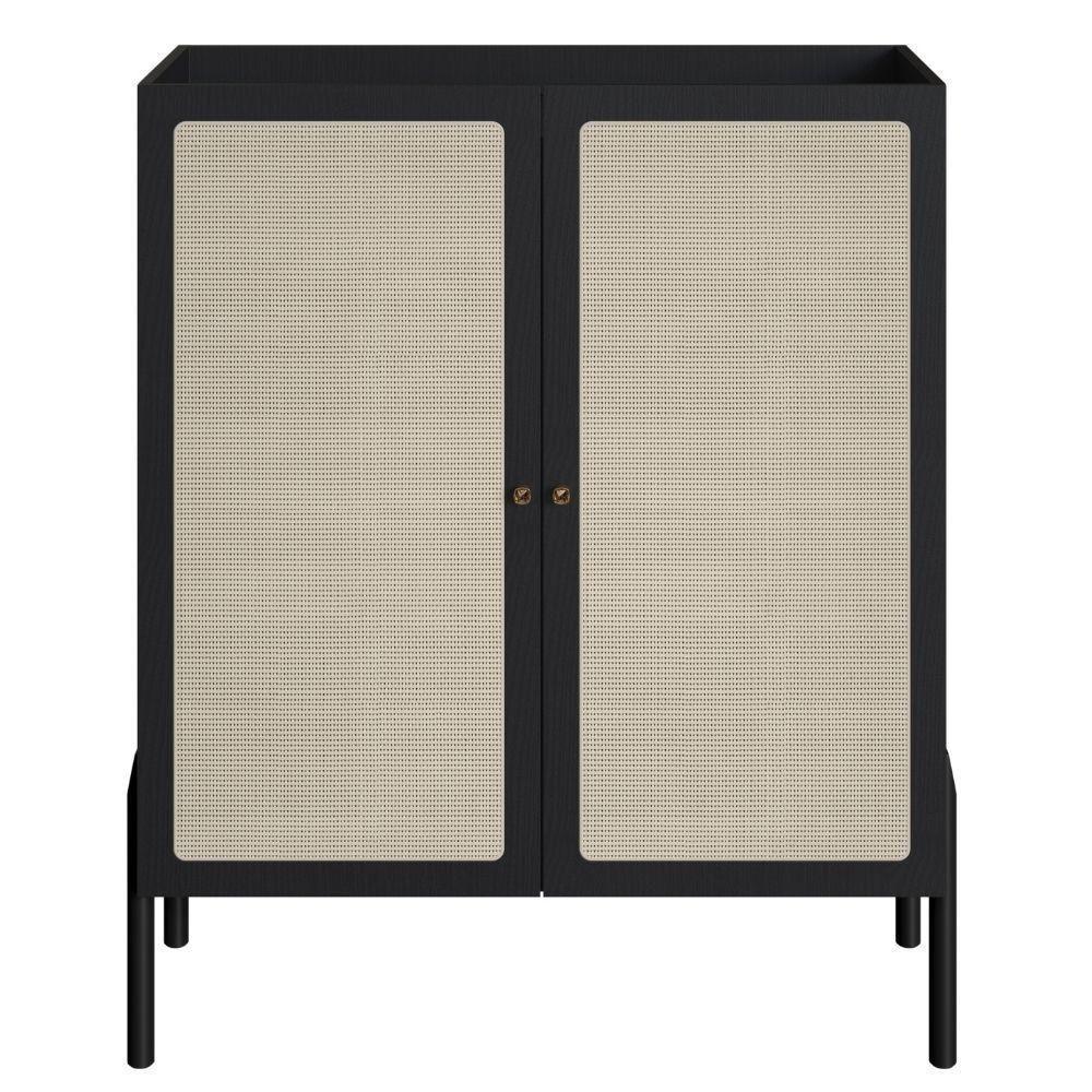 Cristaleira Bar Armário Alto Oslo Artesano 93 Cm (larg) Mdp Nero Palha Sintética Base Madeira Maciça - 3