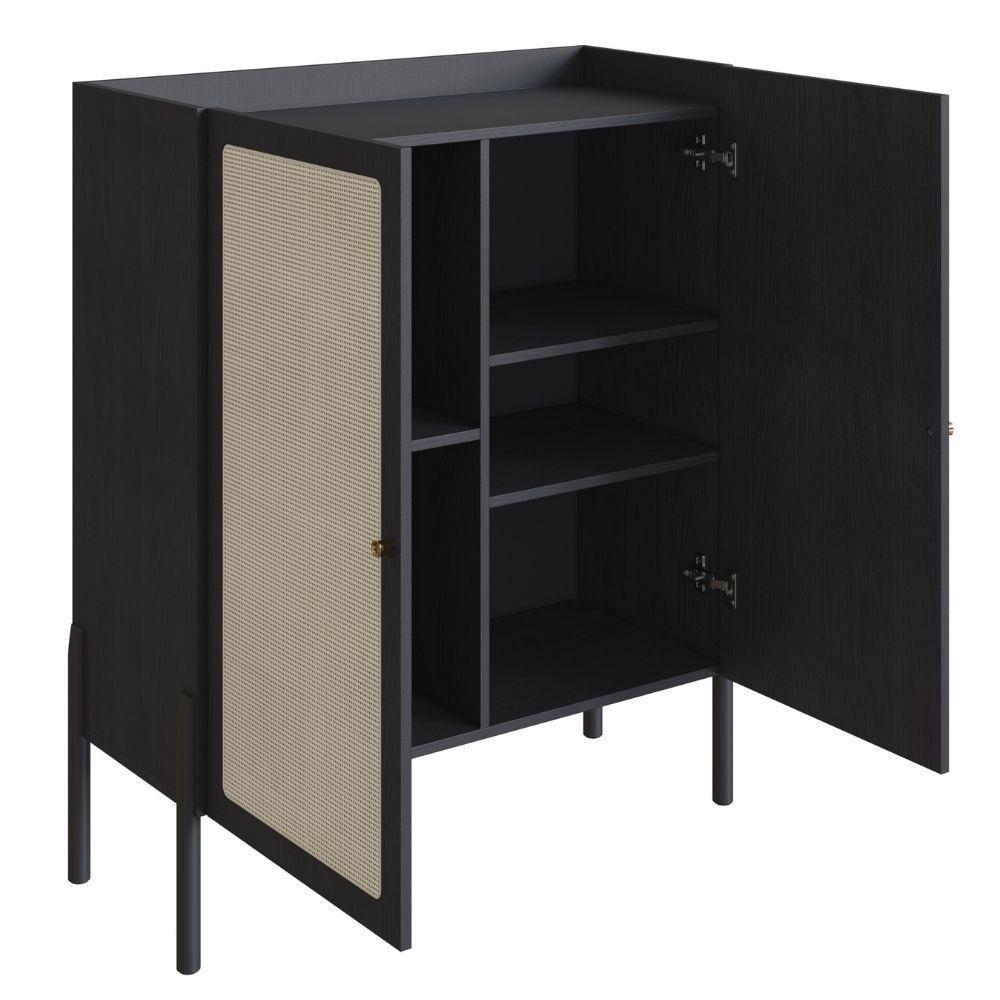 Cristaleira Bar Armário Alto Oslo Artesano 93 Cm (larg) Mdp Nero Palha Sintética Base Madeira Maciça - 4