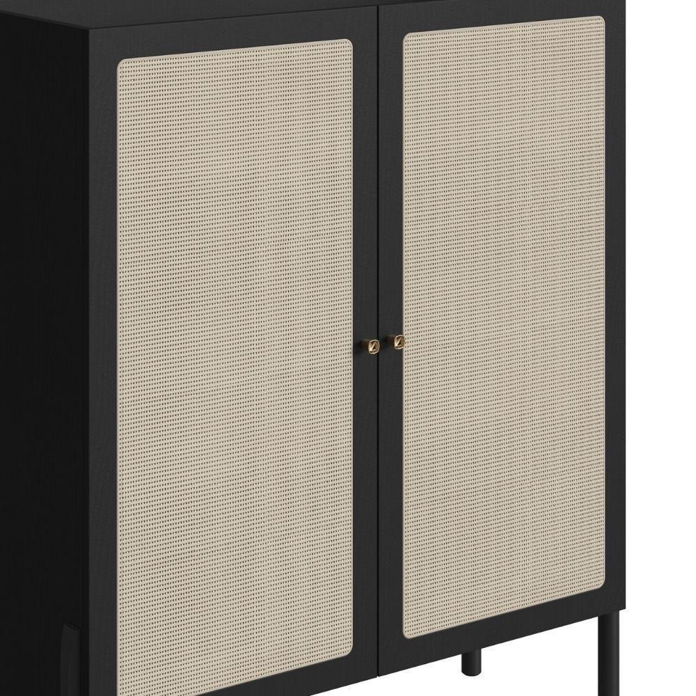 Cristaleira Bar Armário Alto Oslo Artesano 93 Cm (larg) Mdp Nero Palha Sintética Base Madeira Maciça - 5